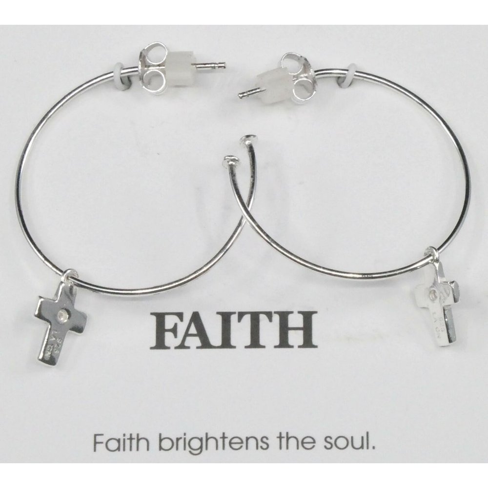 New Unwritten Cubic Zirconia Cross Hoop Earrings - Picture 2 of 4